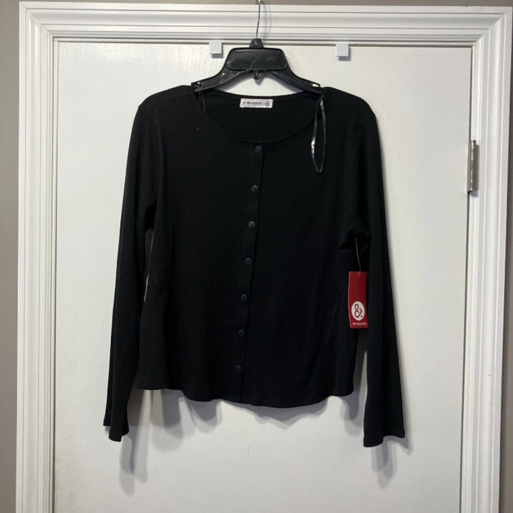 89th & Madison Black Ribbed Shirt Long Sleeve NWT large
